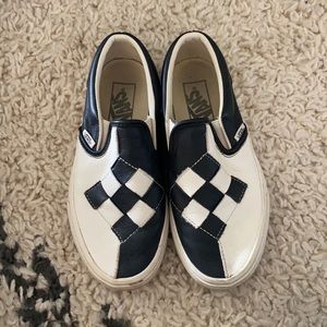 Leather check vans slide ons